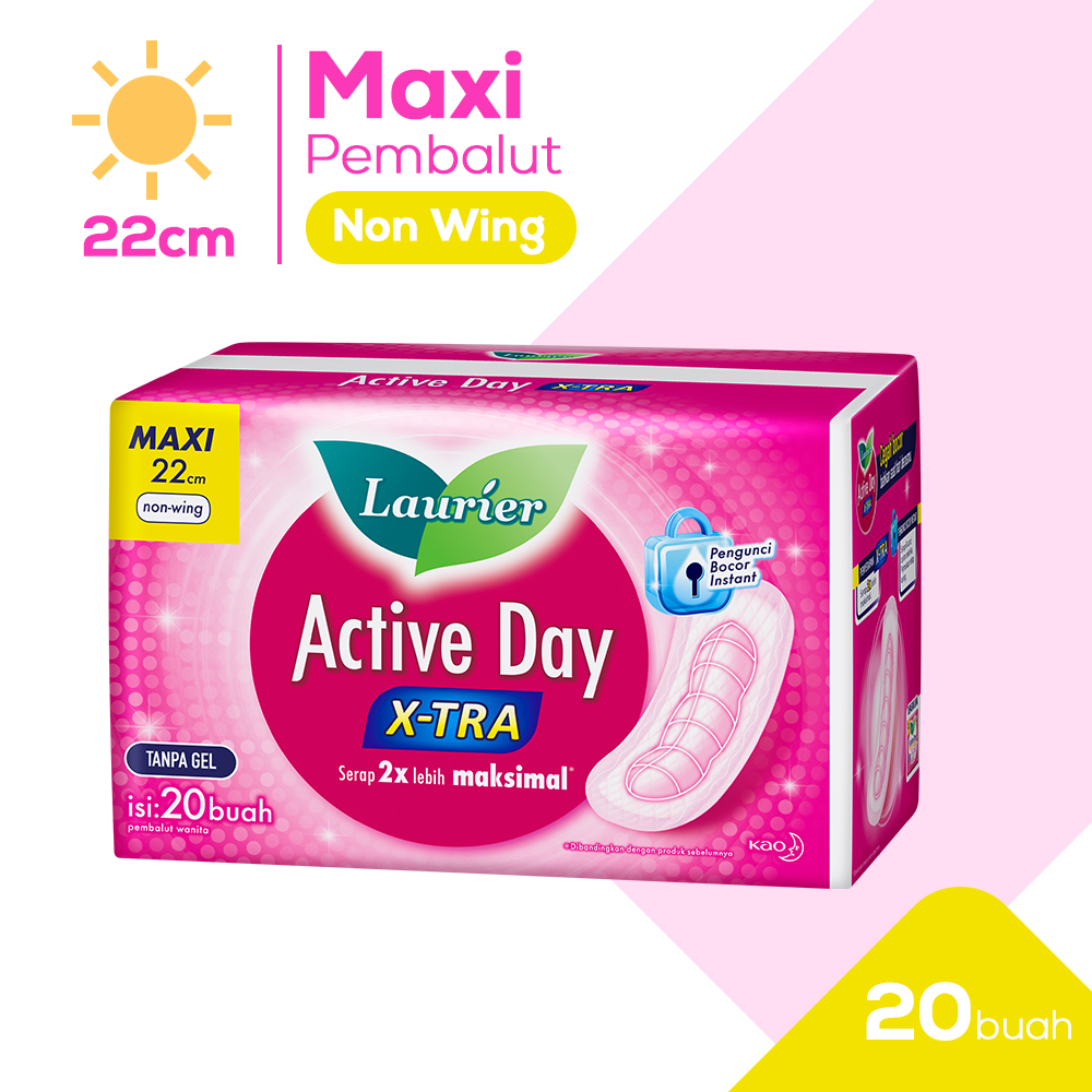 Laurier Active Day X-tra Pembalut Wanita Daya Serap Ekstra Bebas Bocor Non Wing 22cm isi 20 buah