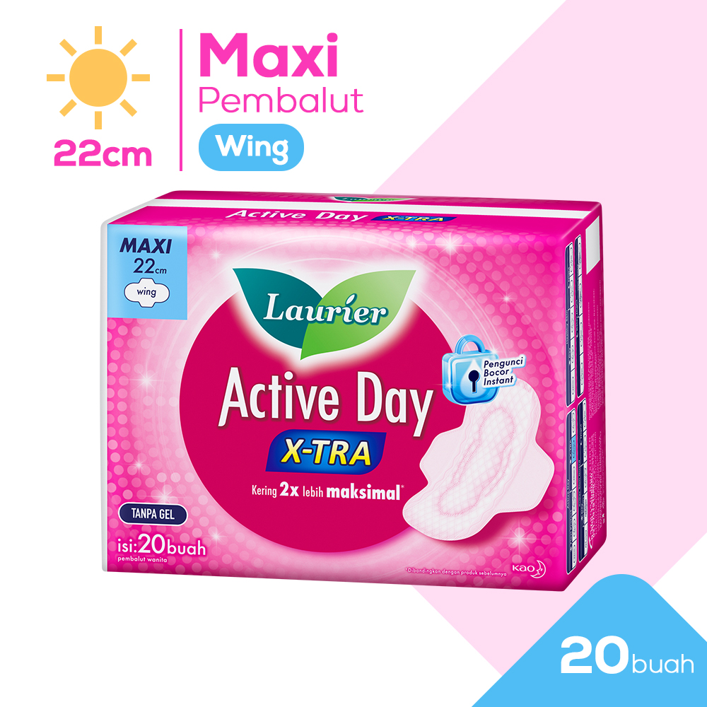 Laurier Active Day X-tra Pembalut Wanita Daya Serap Ekstra Bebas Bocor Wing 22cm isi 20 buah