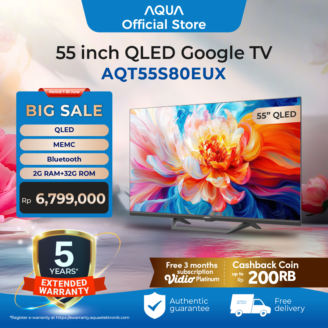 [GIFT] AQUA Elektronik TV AQT55S80EUX - QLED - 4K HDR - Digital TV - Google TV - Bezel Less