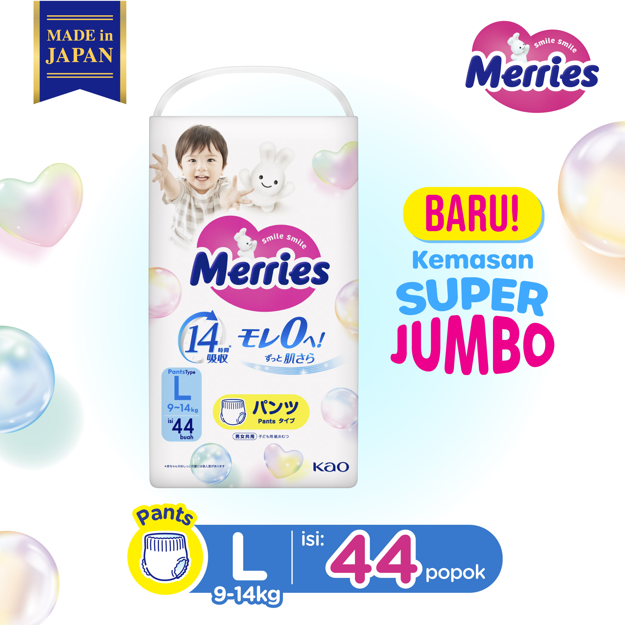 Merries Premium Popok Bayi Celana L (9-14)kg isi 44 pcs