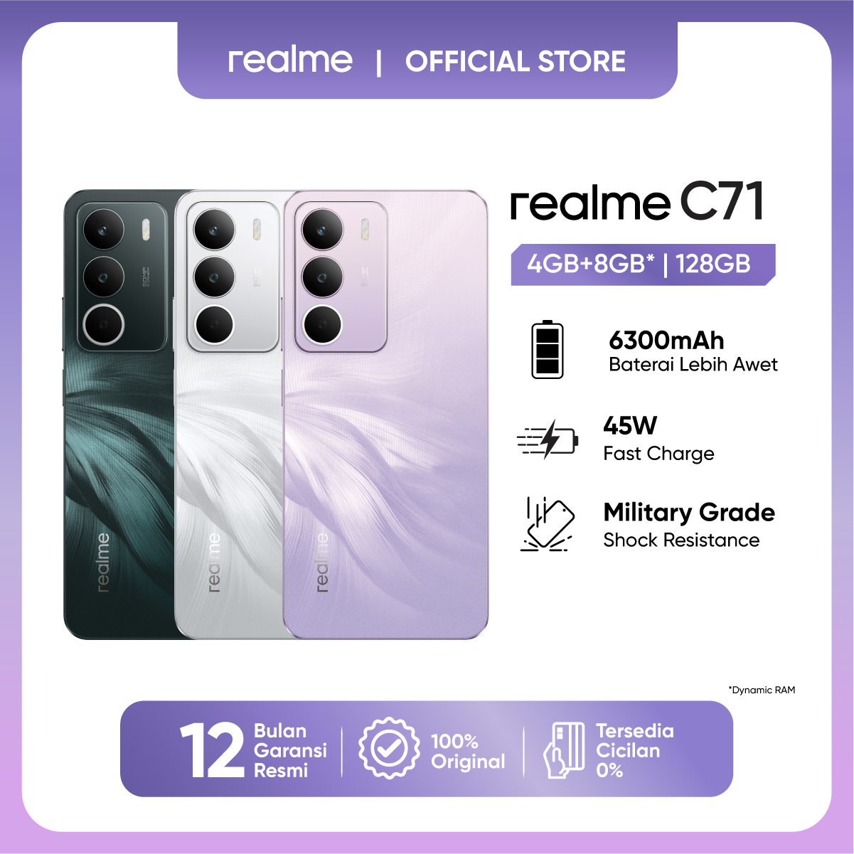 realme C71 4GB+8GB* |128GB (6300 Baterai | 45W Fast Charge | Military Grade Shock Resistance | NFC)
