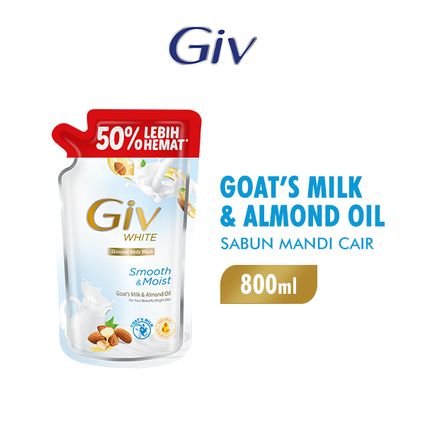 Giv White Sabun Mandi Cair Goats Milk & Almond 800ml