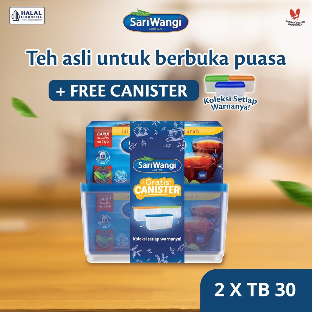 

Sariwangi Teh Asli Celup isi 30x2 FREE Canister