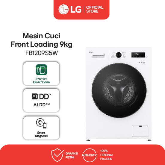 LG Mesin Cuci Front Loading 9kg - TurboDrum - Smart Motion - Auto Restart - Smart Inverter - Smart D