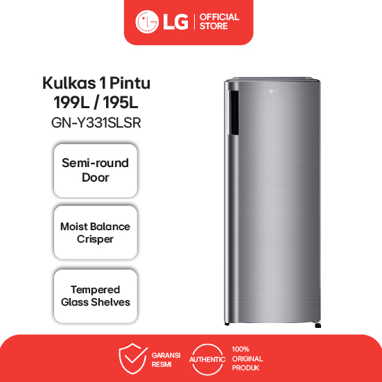 LG Kulkas 1 Pintu 199L / 195L - Big Vegetable Box - Moist Balance Crisper - Dark Graphite Steel - Mo
