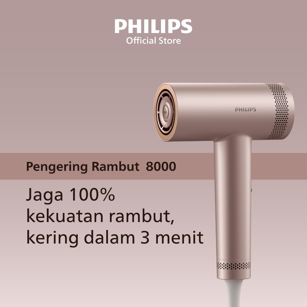 Philips | Hair Dryer 8000 BLDC | Pengering Rambut | Jaga 100% kekuatan rambut, kering dalam 3 menit 