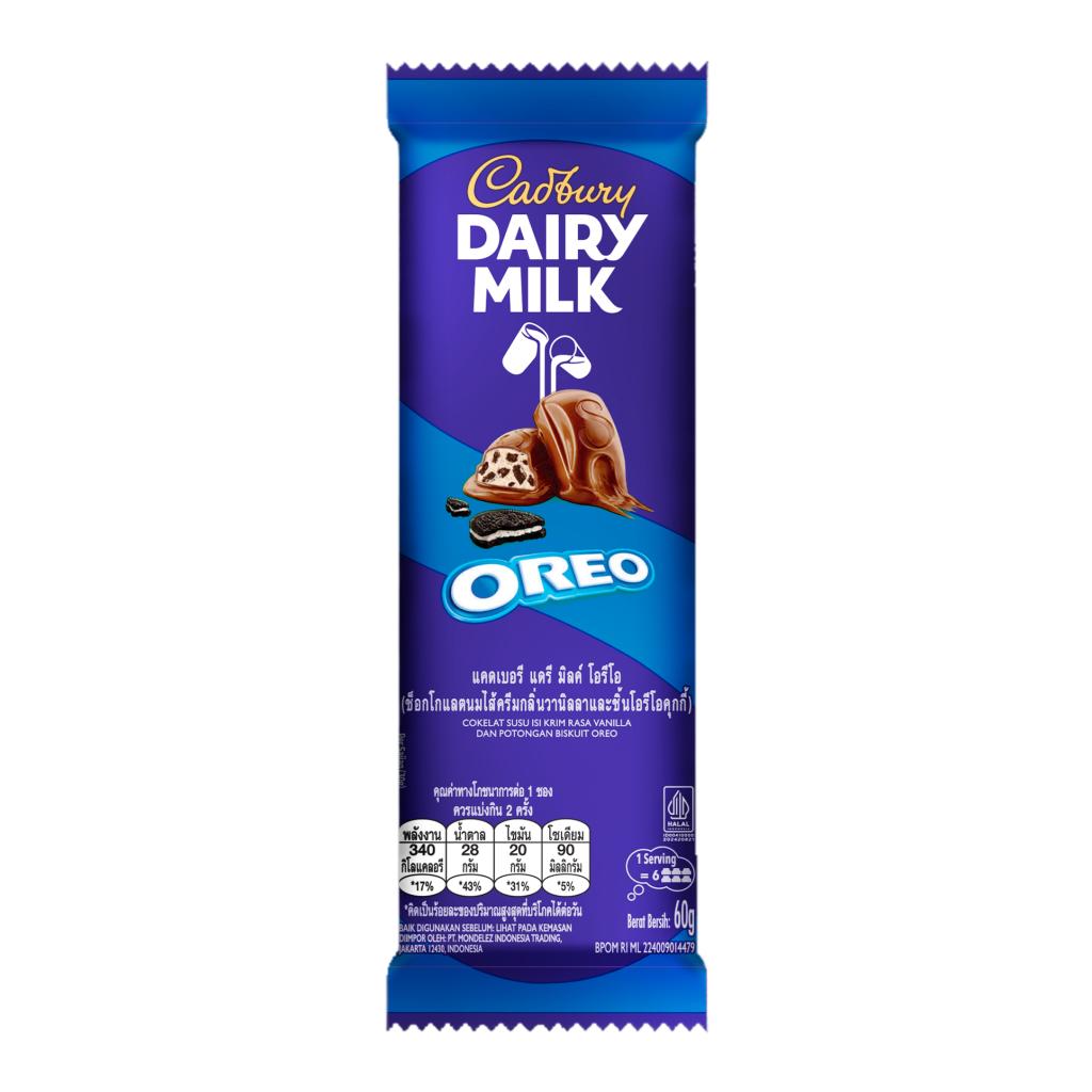 

Cadbury Dairy Milk Oreo 60G - Cokelat Susu isi Biskuit dan Krim Oreo