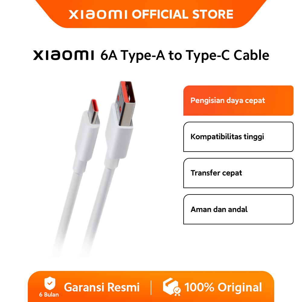 Xiaomi Cable 6A Type A to Type C | Pengisian daya cepat | Transfer cepat | Kompatibilitas tinggi [Of