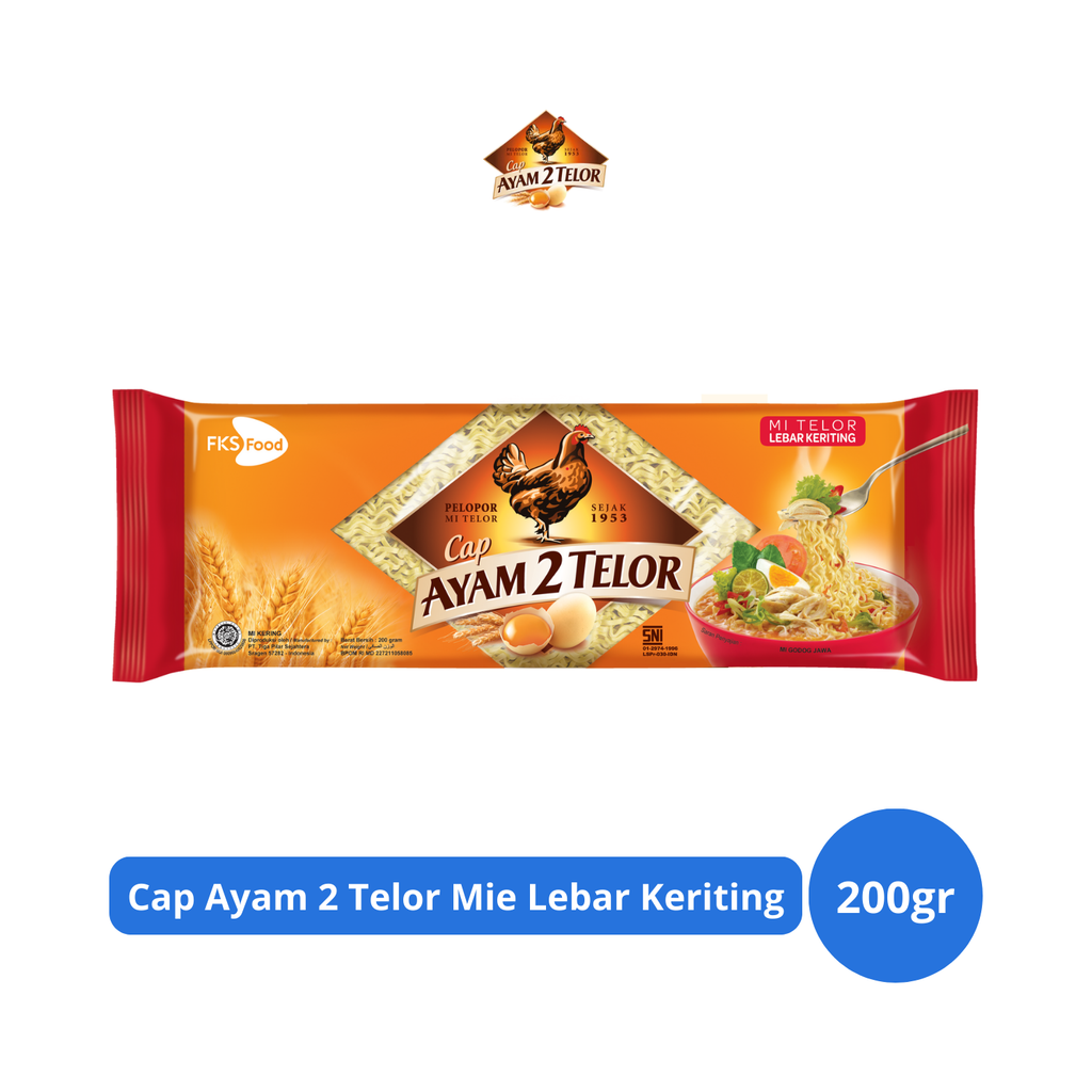 

Cap Ayam 2 Telor Mie Lebar Keriting 200gr