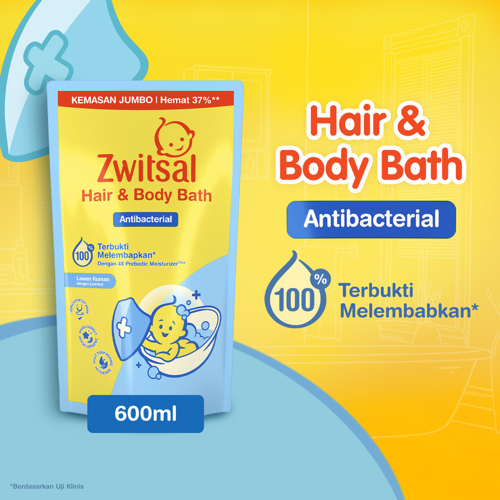 Zwitsal Baby Bath Hair & Body Antibacterial 600 mL - Sabun Bayi