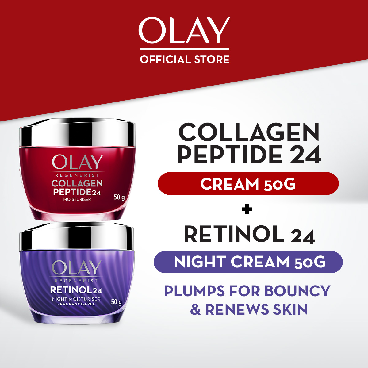 Olay Regenerist Collagen Peptide24 Day Cream 50gr + Regenerist Retinol24 Night Cream 50gr Antiaging 