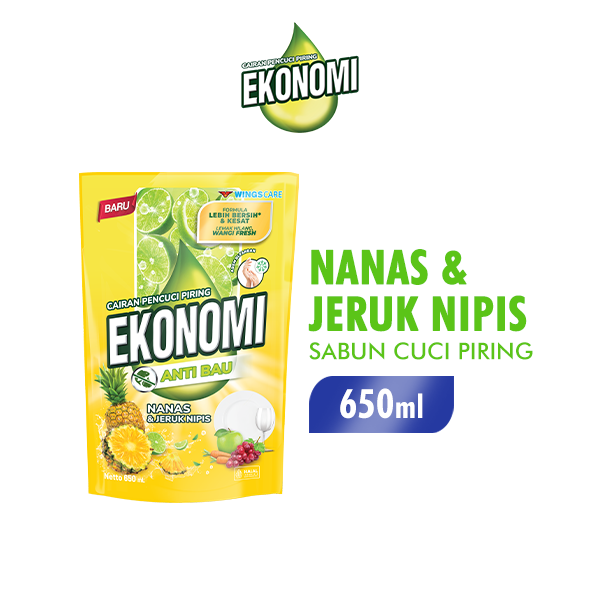 Ekonomi Power Liquid Sabun Cuci Piring Nanas & Jeruk Nipis Pouch 650 ml