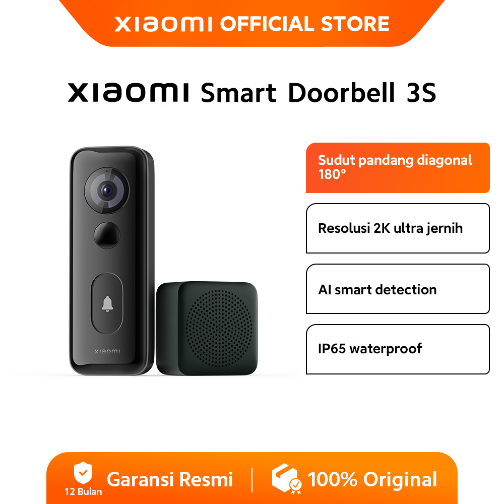 Xiaomi Smart Doorbell 3S | Sudut Pandang 180° | Resolusi 2K ultrajernih | IP65 waterproof [Official 