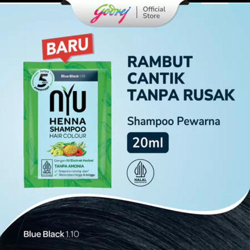 [Gift] NYU Henna Shampoo Hair Colour Blue Black 1 Sachet - Sampo Pewarna Rambut