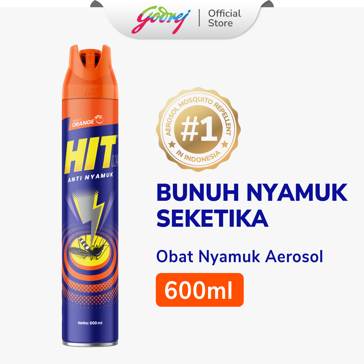 Hit Aerosol Orange 600 ml - Obat Nyamuk - Bunuh Nyamuk Penyebab Demam Berdarah (DBD)