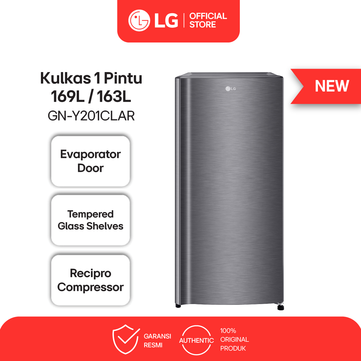 LG Kulkas 1 Pintu 169L / 163L - Moist Balance Crisper - Bio Shield - Freezer Zone - GN-Y201CLAR