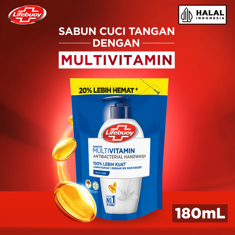 Lifebuoy Sabun Cuci Tangan Mild Care 180 Ml -Sabun Cuci Tangan Antibakteri, Hand Wash Refil