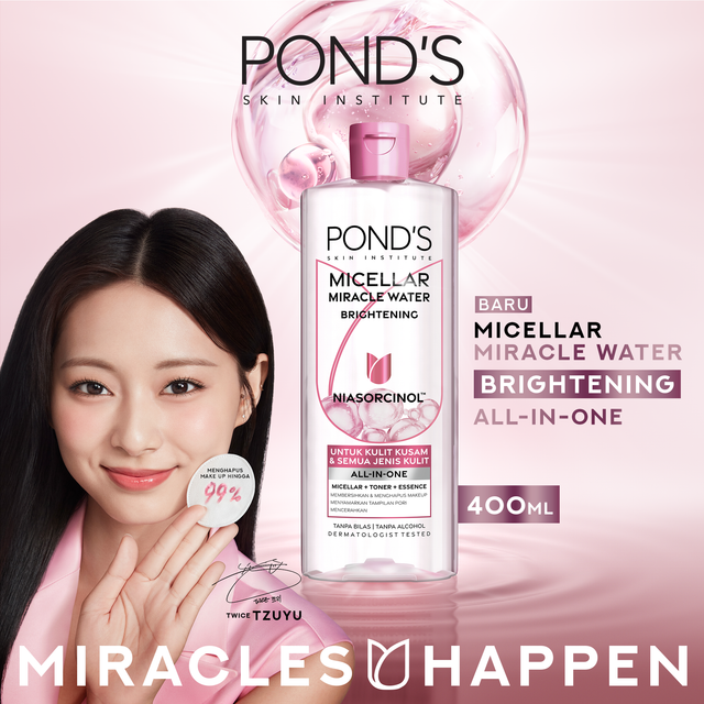 POND's Micellar Miracle Water Brightening 400ML - All in One Micellar Water + Toner + Brightening Es