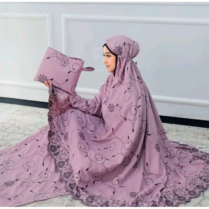 Tazkia Mukena Dewasa Bordir Motif Teratai Bahan Katun