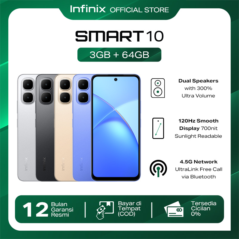 Infinix Smart 10 3/64GB - Up to 6GB Extended RAM - 6.67 inch 120Hz HD+ - T7250 - 5000 mAh