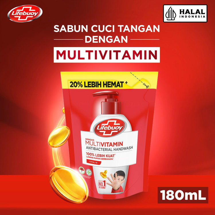 Lifebuoy Sabun Cuci Tangan Total 10 180 Ml -Sabun Cuci Tangan Antibakteri, Hand Wash Refill