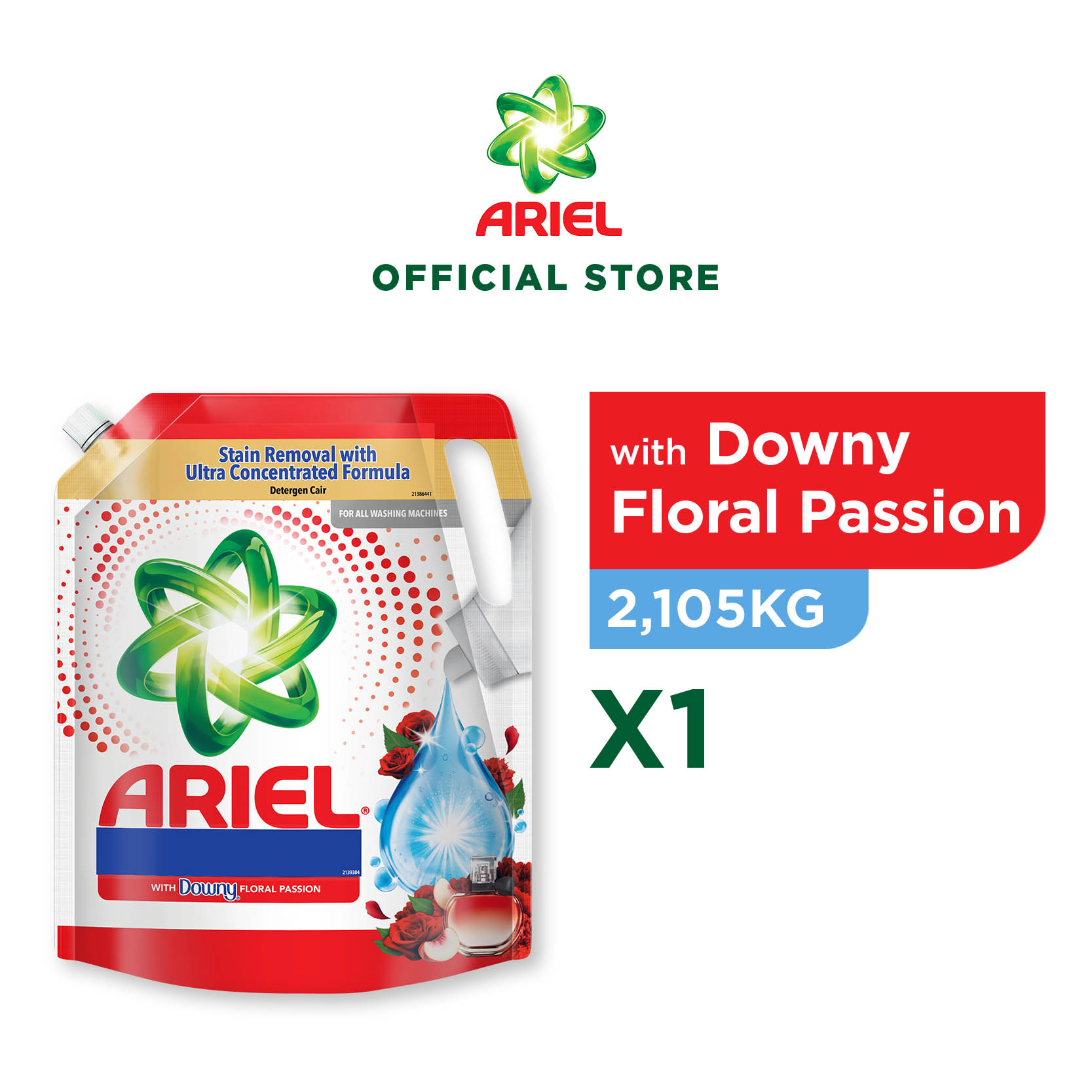 Ariel Detergen Cair dengan Downy Floral Passion 2.105kg