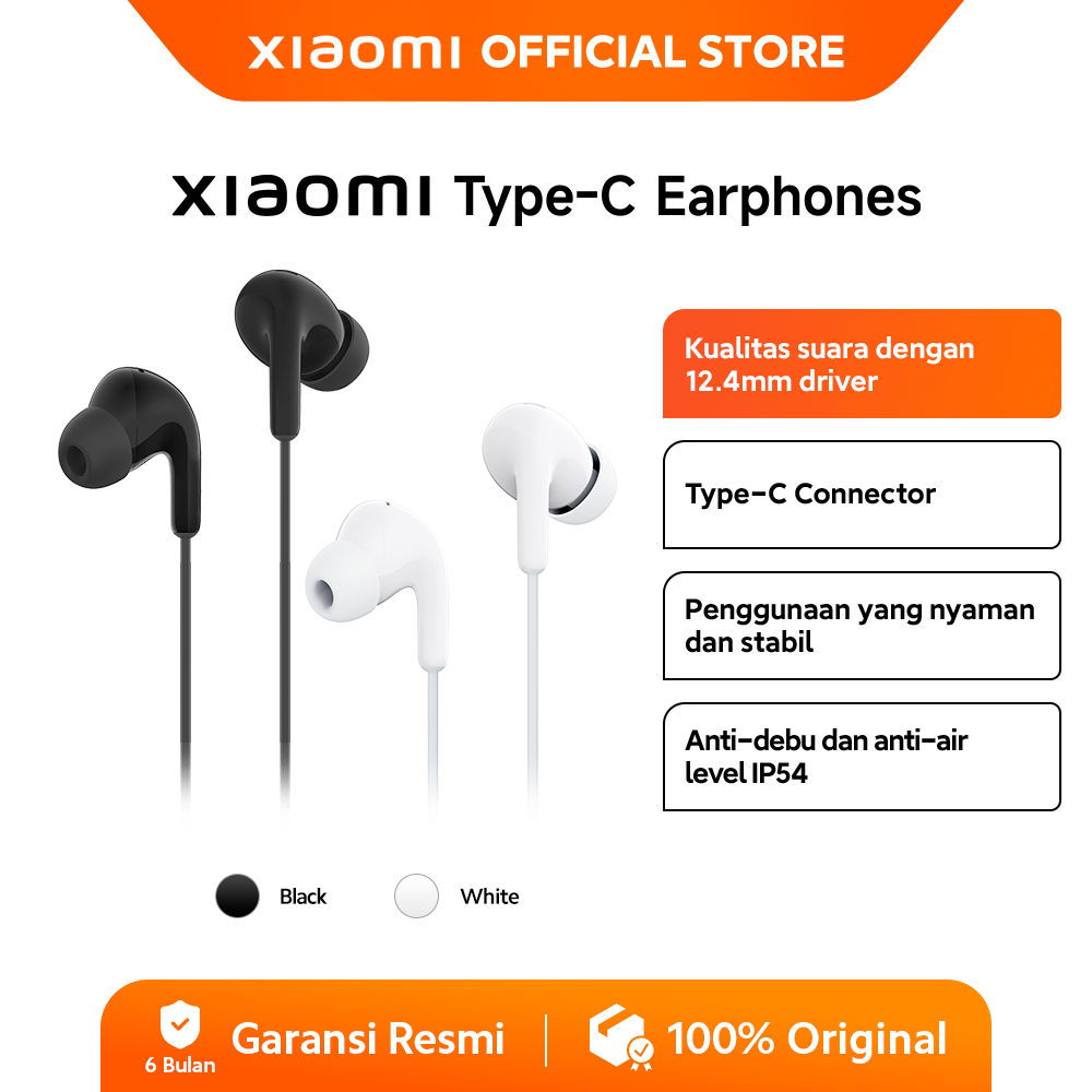 Xiaomi Earphone Tipe-C | Plug and Play | Ergonomis | Anti-debu dan anti-air level IP54 | Mikrofon HD