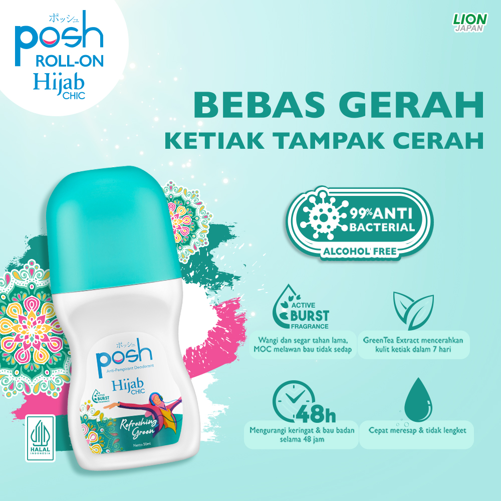 Posh Hijab Chic Roll On Deodoran Refreshing Green 50 ml - Gambar 2