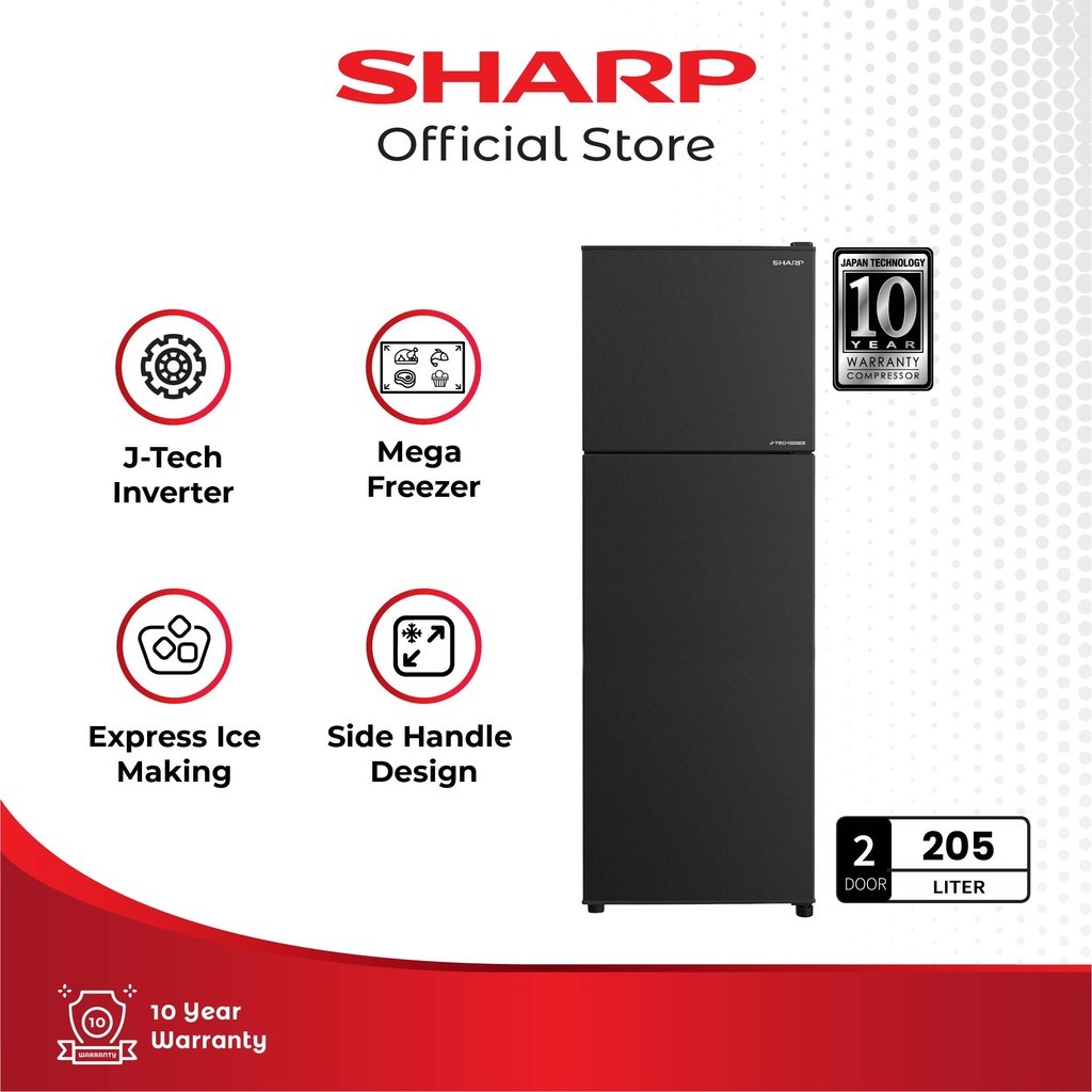 Sharp Refrigerator - Kulkas 2 Pintu 205 L Shine J-TECH Inverter Series - SJ-246SI-GK