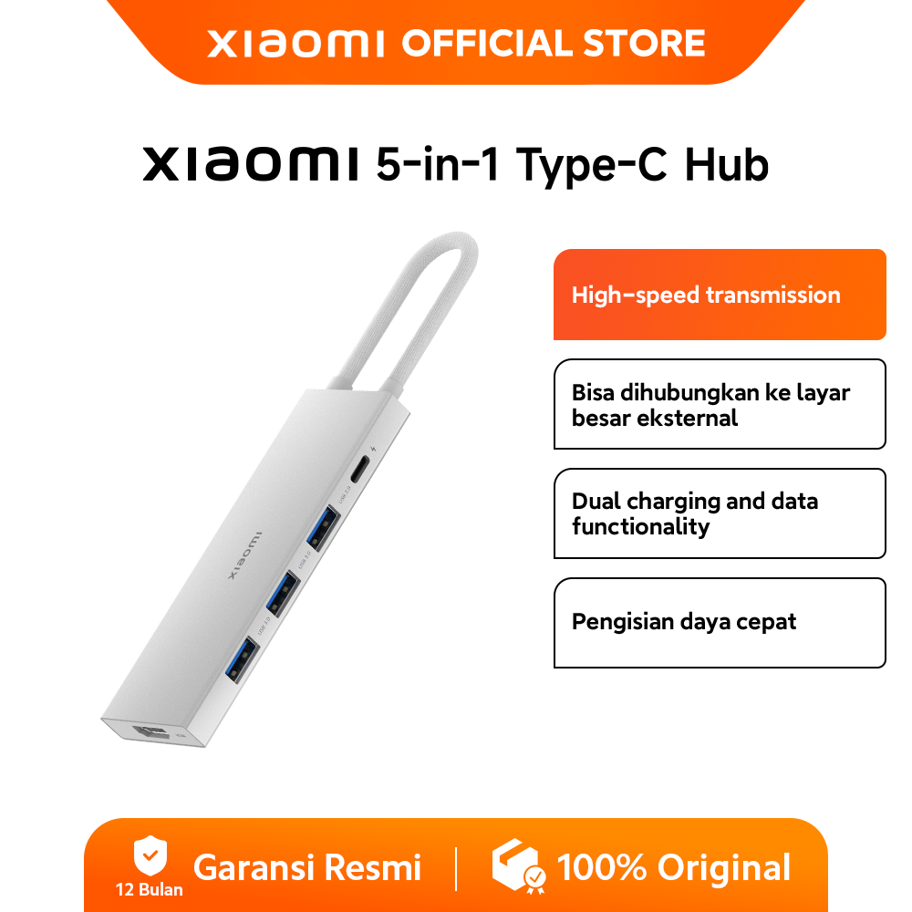 Xiaomi 5 in 1 Type-C Hub | High-speed transmission | Dual charging and data functionality | Pengisia