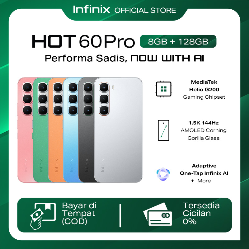 Infinix Hot 60 Pro 8/128GB - Up to 16GB Extended RAM - Helio G200 - 6.78 inch 144Hz AMOLED - 50MP - 