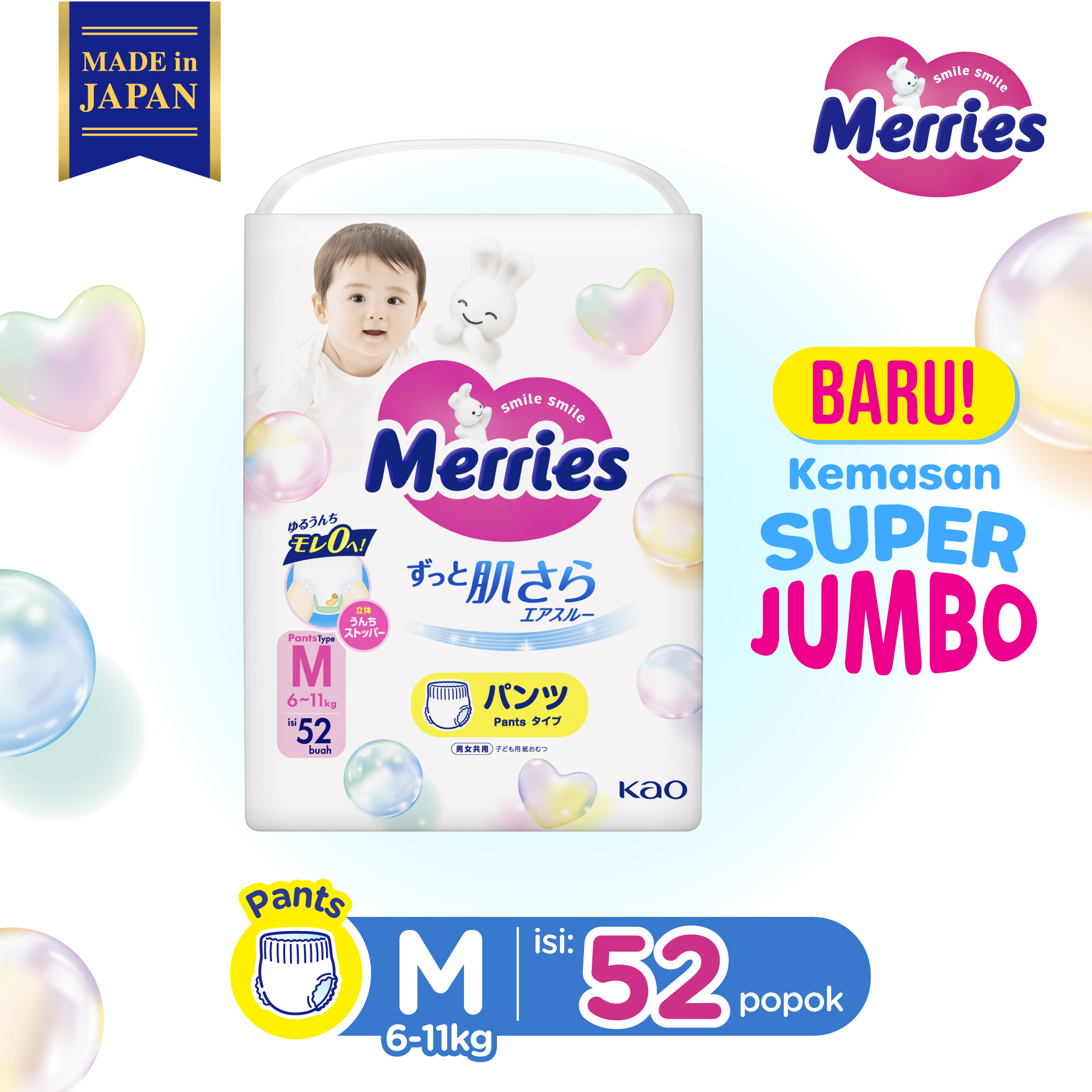 Merries Premium Popok Bayi Celana M (6-11)kg isi 52 pcs