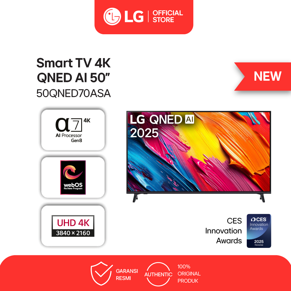 LG Smart TV 4K 50 inci QNED AI 70 2025 60Hz Native - HDR10 - AI Features Black 50QNED70ASA
