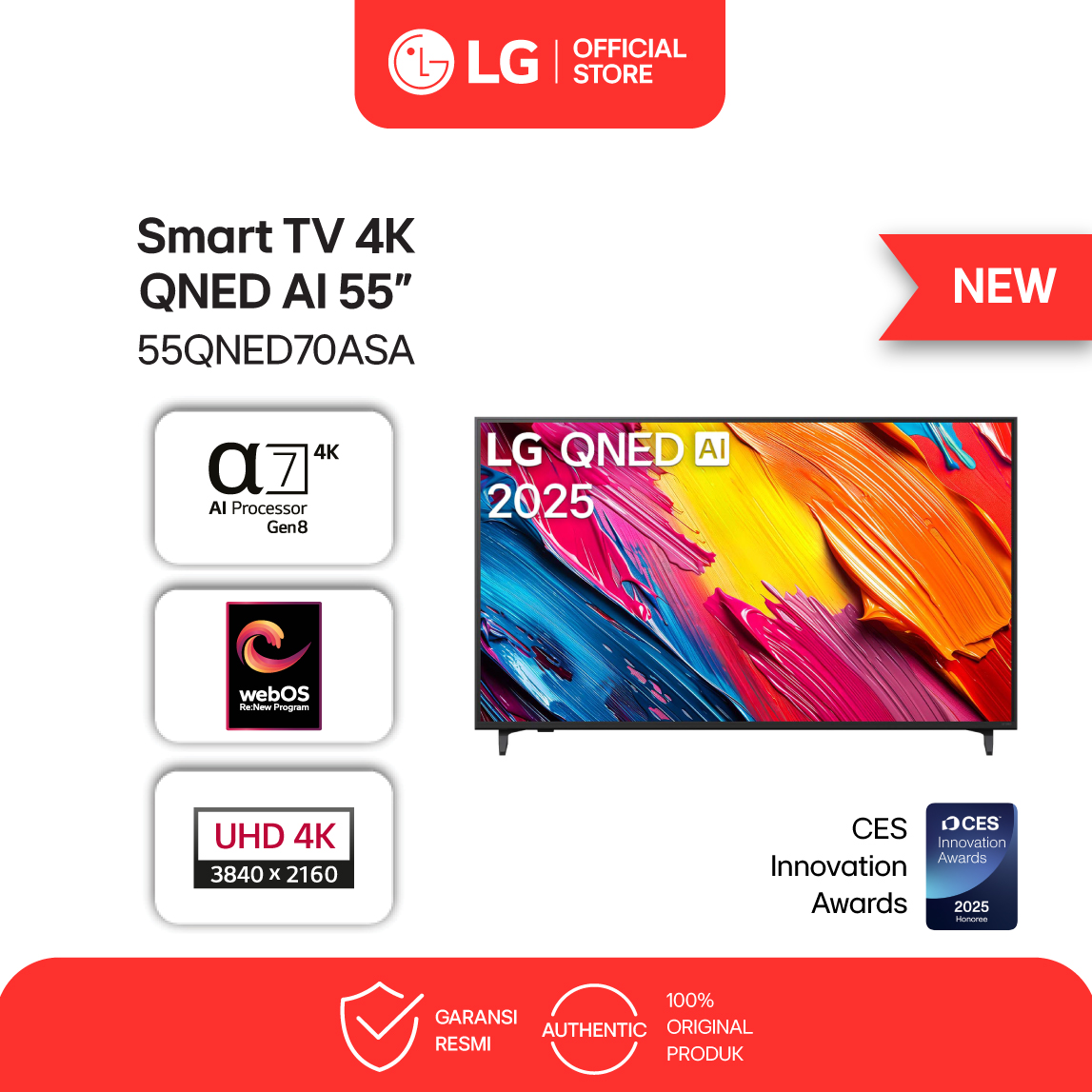 LG Smart TV 4K 55 inci QNED AI 70 2025 60Hz Native - HDR10 - AI Features Black 55QNED70ASA