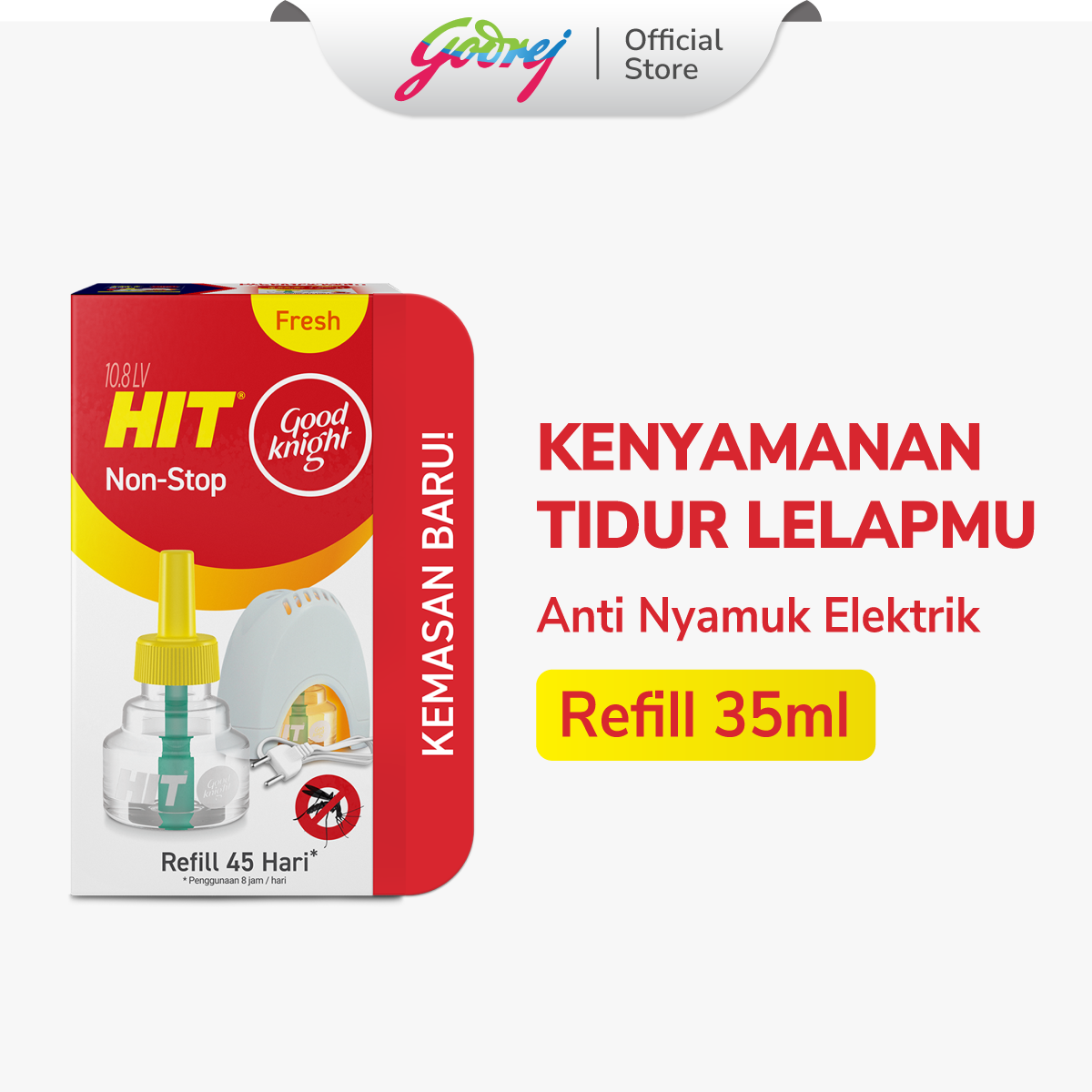 Hit Good Knight Non Stop Refill Fresh 45 Hari - Refill Obat Nyamuk Elektrik - Bunuh Nyamuk Penyebab 