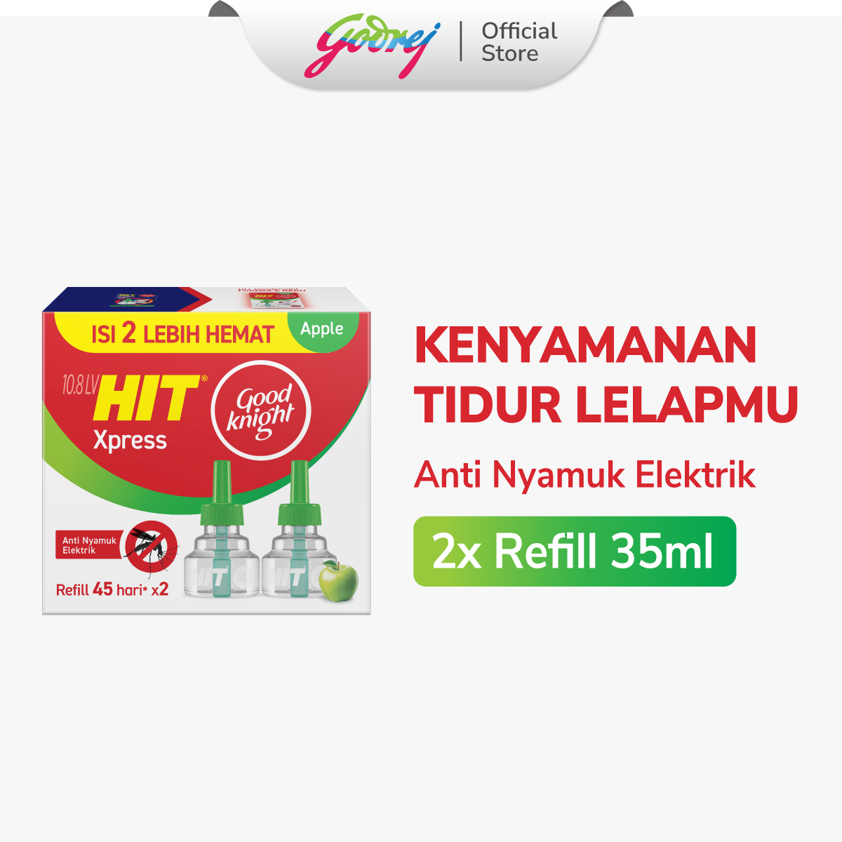 Hit Good Knight Refill Apple Multipack - Refill Obat Nyamuk Elektrik - Bunuh Nyamuk Penyebab Demam B