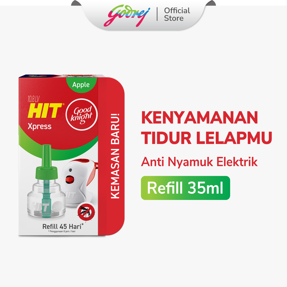 Hit Good Knight Xpress Refill Apple 45 Hari - Refill Obat Nyamuk Elektrik - Bunuh Nyamuk Penyebab De