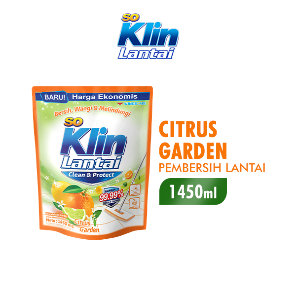 Soklin Pembersih Lantai Clean & Protect Citrus Garden Pouch 1450 ml