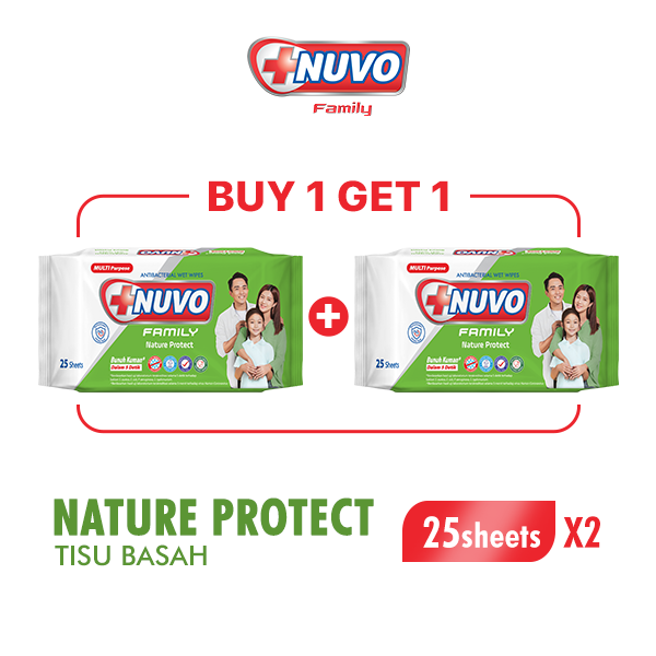 Nuvo Tisu Basah Antibacterial Nature Protect Isi 25 pcs Buy 1 Extra 1
