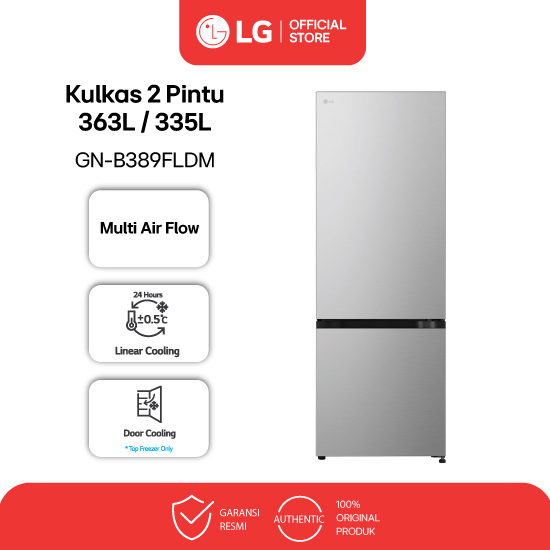 LG Kulkas 2 Pintu Bottom Freezer 363L / 335L - Door Cooling - Deodorizer - ThinQ - Silver - Model GN