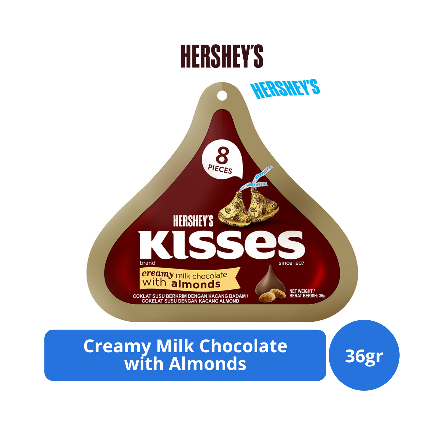 

Hershey's Kisses Creamy Milk Chocolate with Almonds 36gr