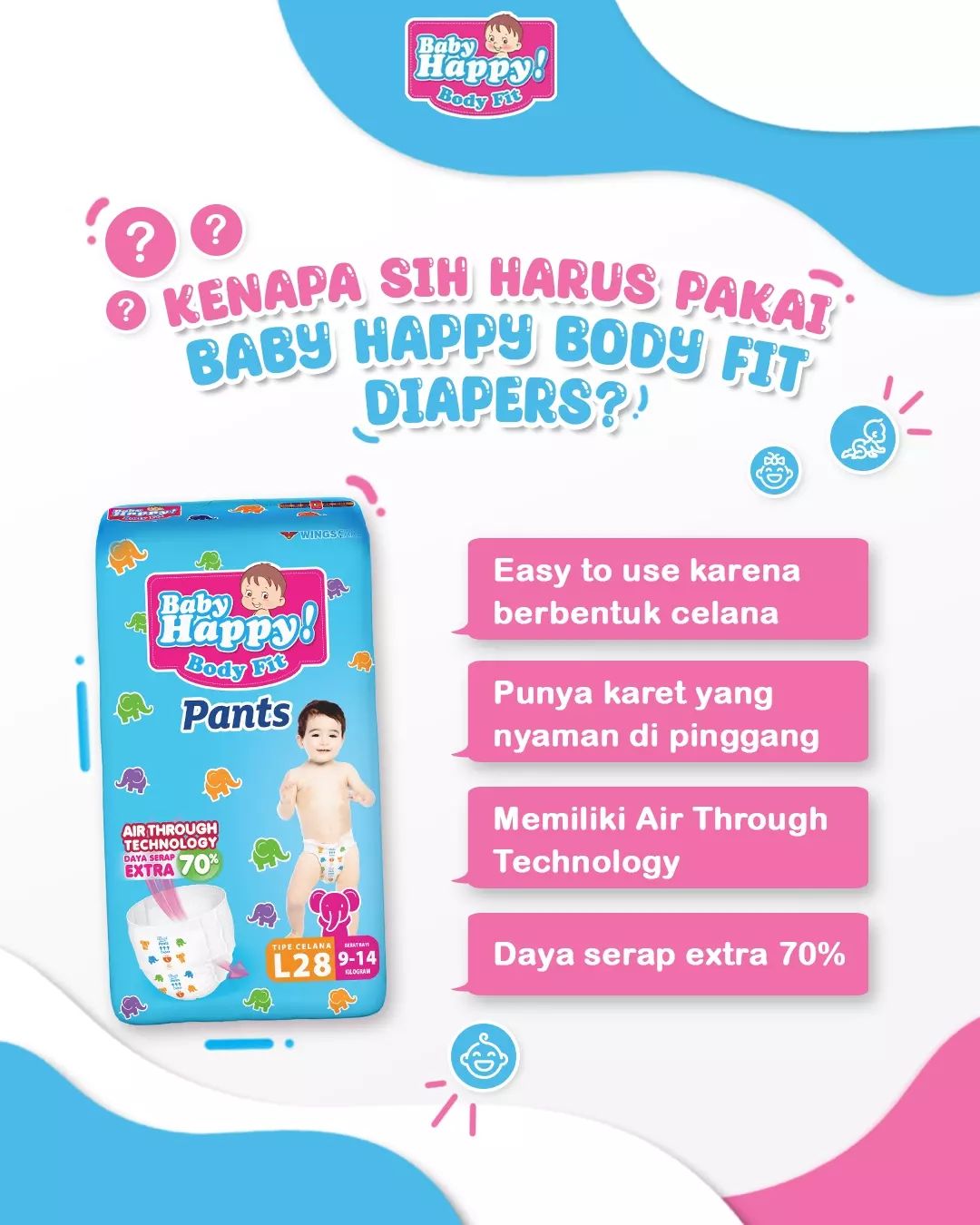 Baby Happy Pants Popok Bayi Celana XL 38 - Gambar 3
