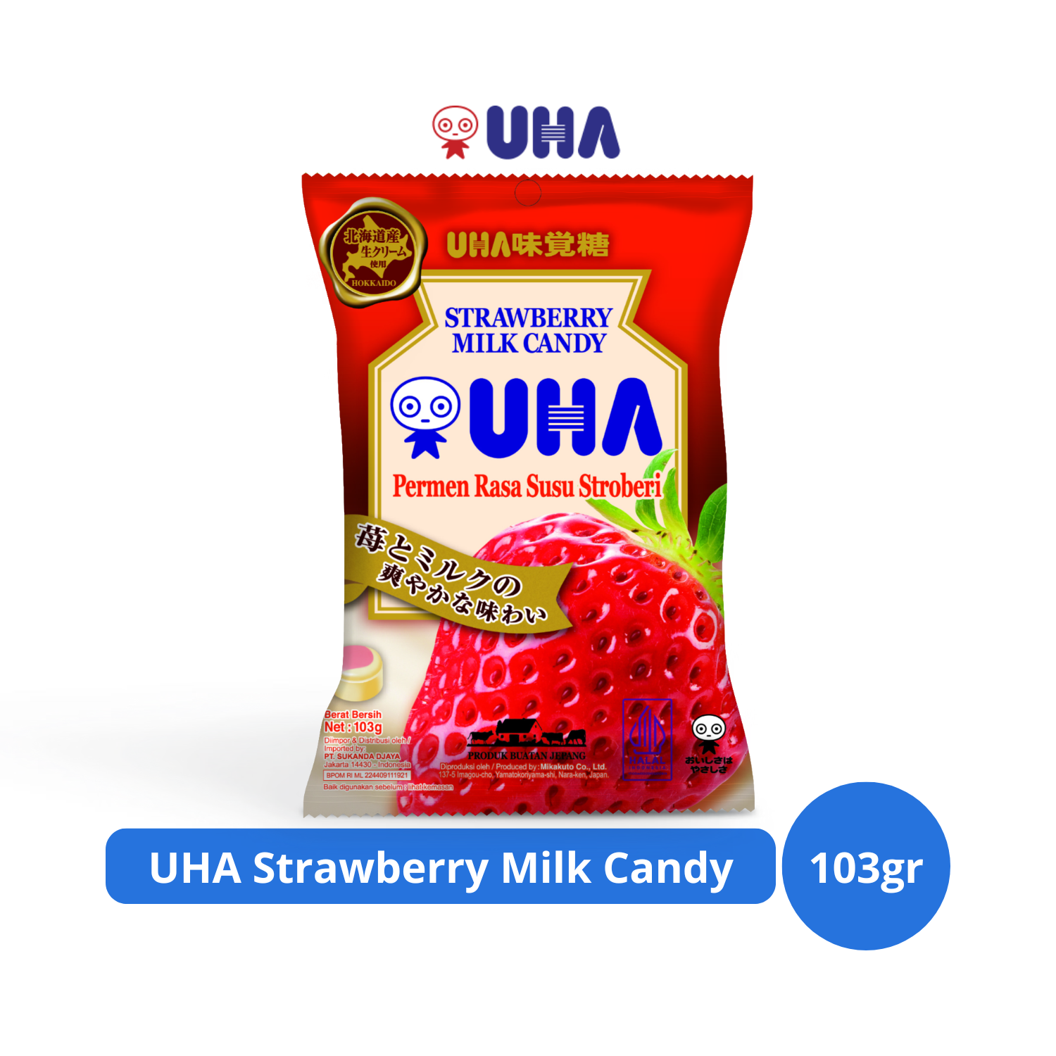 

UHA Strawberry Milk Candy 103gr