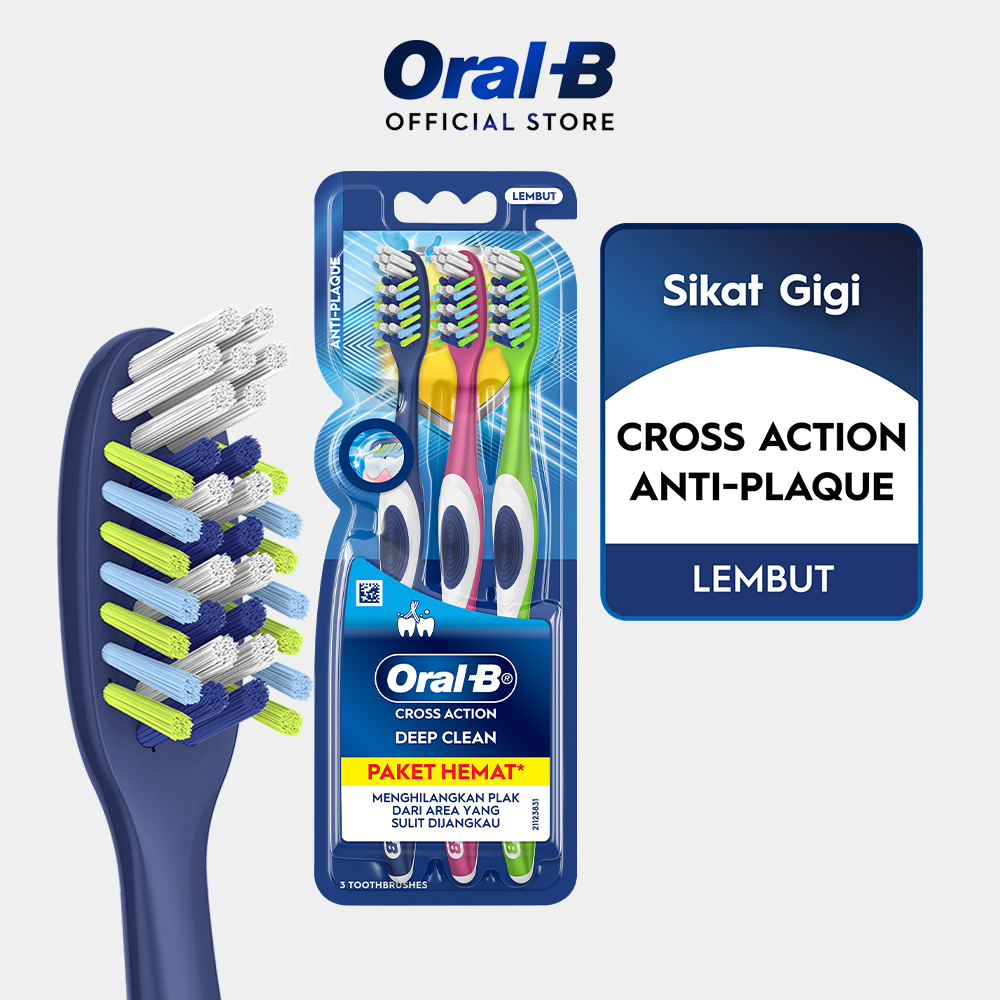 Oral-B Sikat Gigi Cross Action Anti Plak 3s