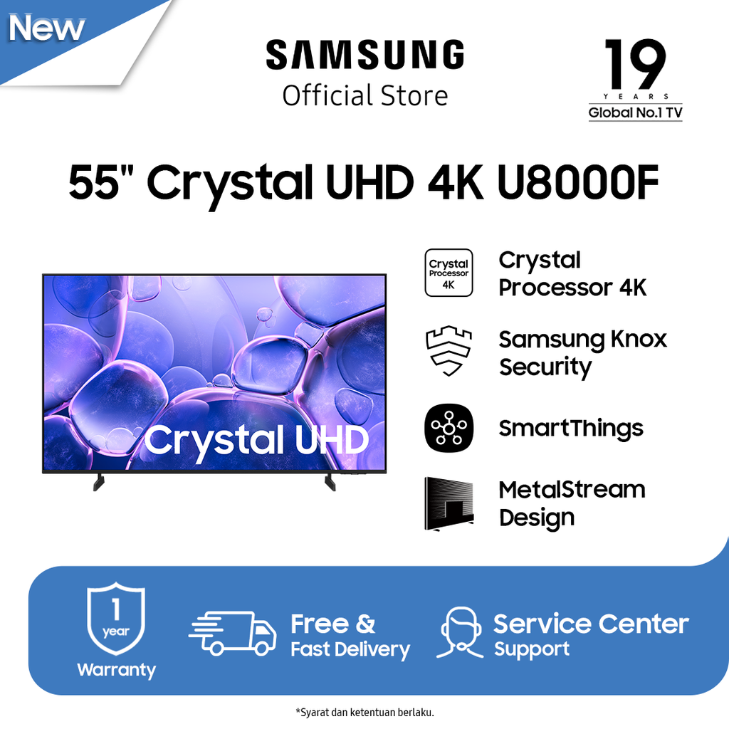 Samsung 55" Crystal UHD 4K U8000F Smart TV | Crystal Processor 4K | SmartThings | UA55U8000FKXXD