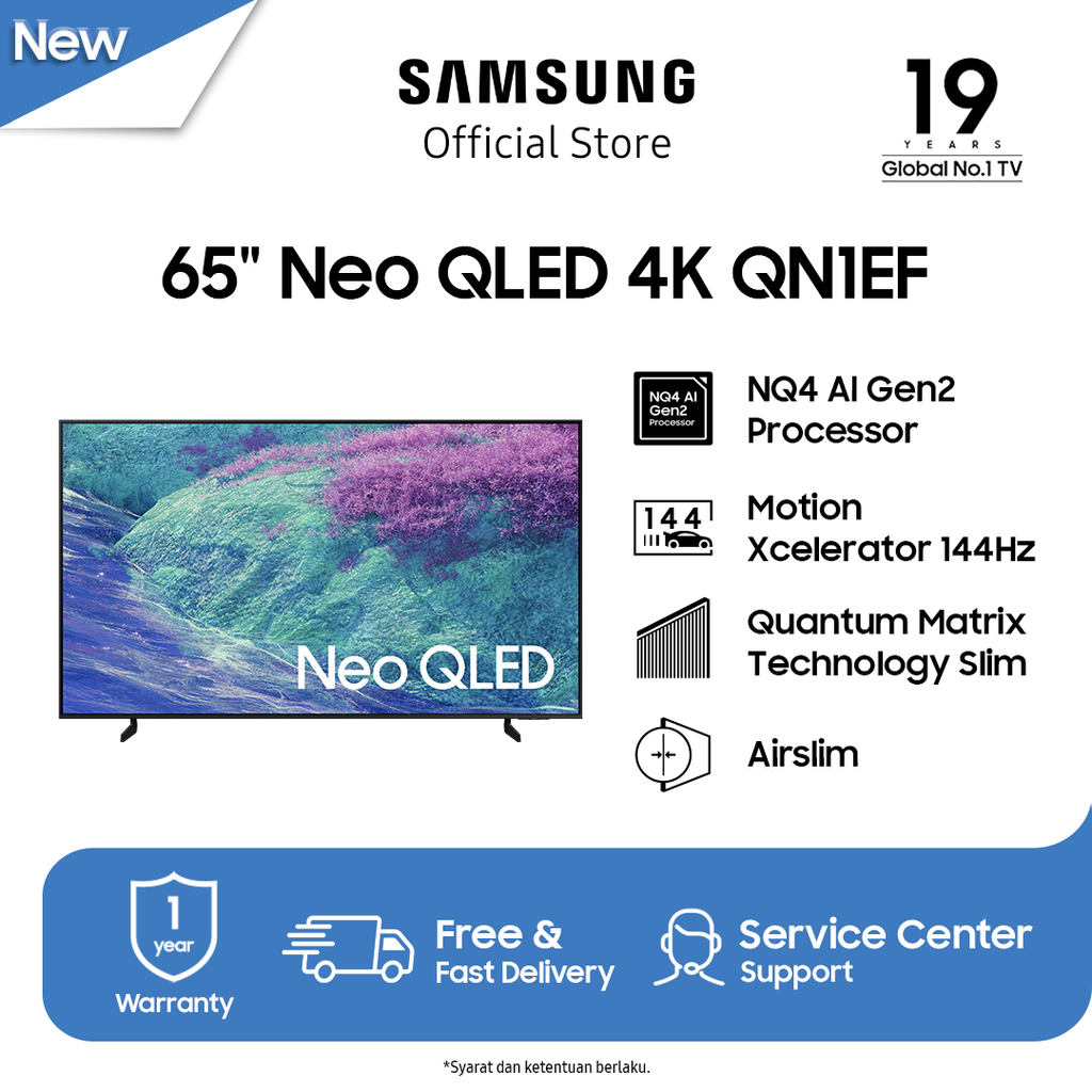 Samsung Smart TV 65" Neo QLED 4K QN1EF | NQ4 AI Gen 2 Processor | AirSlim Design | QA65QN1EFAKXXD
