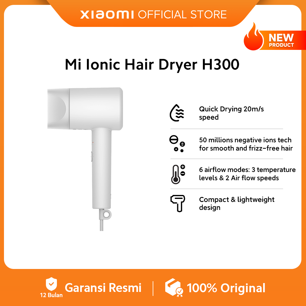 Xiaomi Ionic Hair Dryer H300 | Quick Drying 20m/s speed | Double Water Ion Hydration Tech | 10 milli