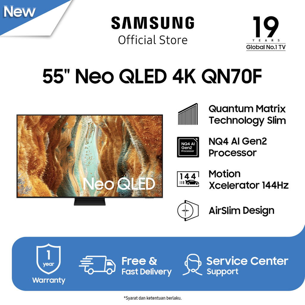 Samsung Smart TV 55" Neo QLED 4K QN70F | Motion Xcelerator 144Hz | AirSlim Design | QA55QN70FAKXXD