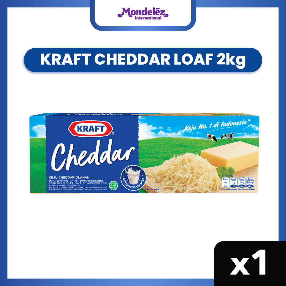 

Kraft Keju Cheddar Loaf 2 Kg | Cheese Tasty, Milky, dan Gurih dari Keju & Susu Asli New Zealand