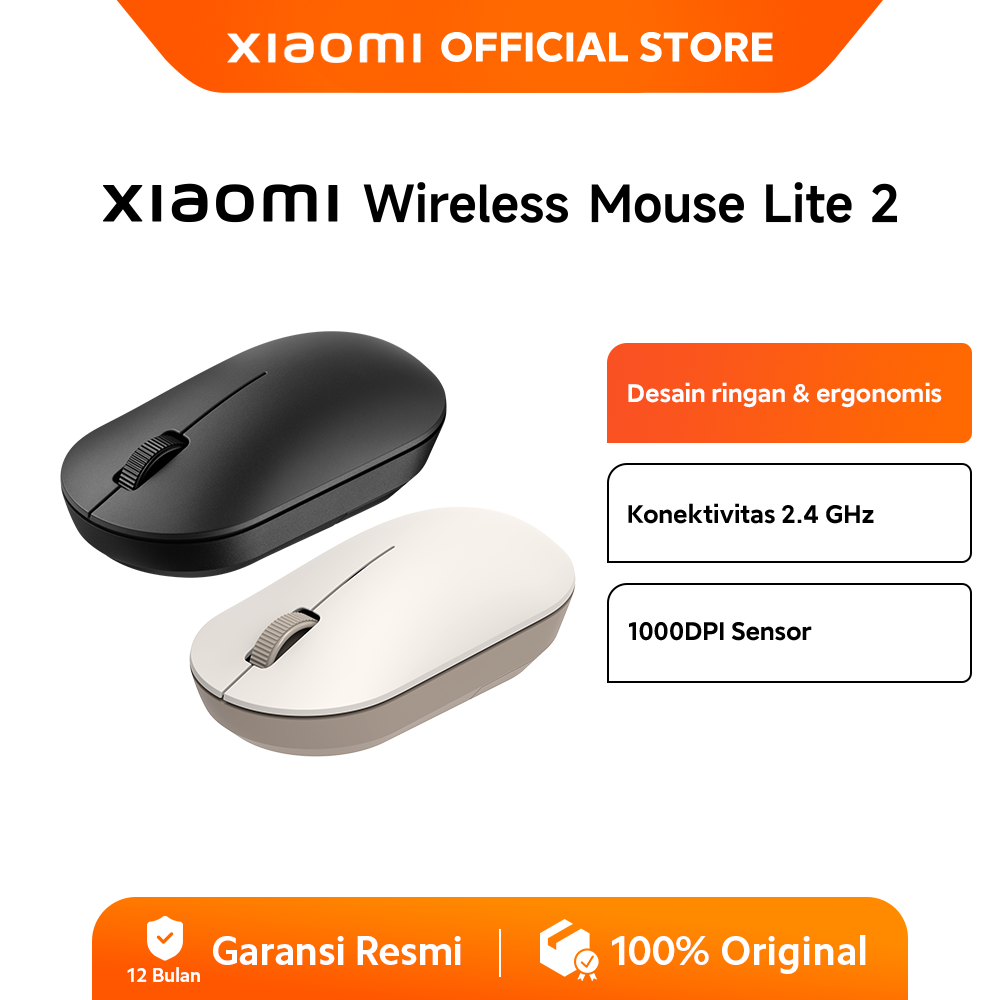 Xiaomi Wireless Mouse Lite 2 | Koneksi 2,4 GHz | Microswitch TTC Klik responsif | Sensor presisi 100